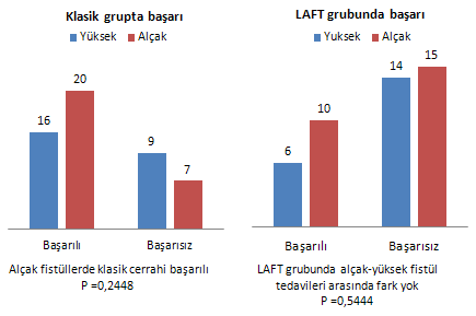 LAFT grubunda ortalama yaş 42 (18-74 yaş) ve izlem süresi 9.6 aydı (5.5 ay-1.5 yıl ) Klasik yöntemlerle opere edilen hastaların ortalama yaşı 48 (34-68 yaş) ve izlem süresi 2 yıldı (4.5 ay - 3 yıl ).