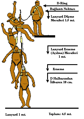 Düşmeyi Durdurucu ve Önleyici Aktif Sistemler Kişisel Koruyucu Sistemler: D- Düşme Durdurucu Sistemler Bir düşüşü durdurmak için gerekli iç yüksekliğin doğru hesaplanması gerekir.