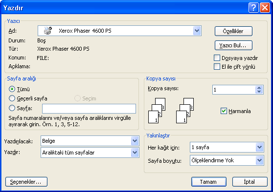Windows kullanarak yazdırma Yazdırma Yordamı Dokümanlar PC'nizden, sağlanan yazıcı sürücüleri kullanılarak yazdırılabilir.