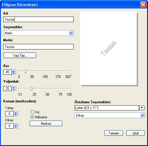 Windows kullanarak yazdırma Sayfa Düzeni Seçenekleri Uygulamanızda yönlendirme hala ayarlanmamışsa, ilk açılır menüden yönlendirmeyi seçin.