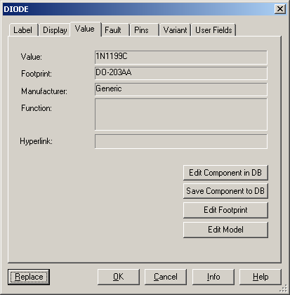 52 Bilgisayar Destekli Devre Tasarımı Veritabanında bileşeni düzenlemek için: Edit Component in DB üzerine tıklayın. 3.1.2.2. Dirençler, Bobinler ve Kondansatörler Bir direnç, bobin veya kondansatörün değerini düzenlemek için: 1.