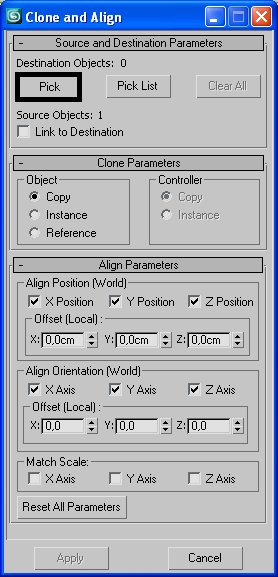 1 Kendisinden bir kopya yaratılacak kaynak (source) nesne (çaydanlık) seçilir. 2 TOOLS menüsünden ALIGN CLONE AND ALIGN komutu işaretlenir.