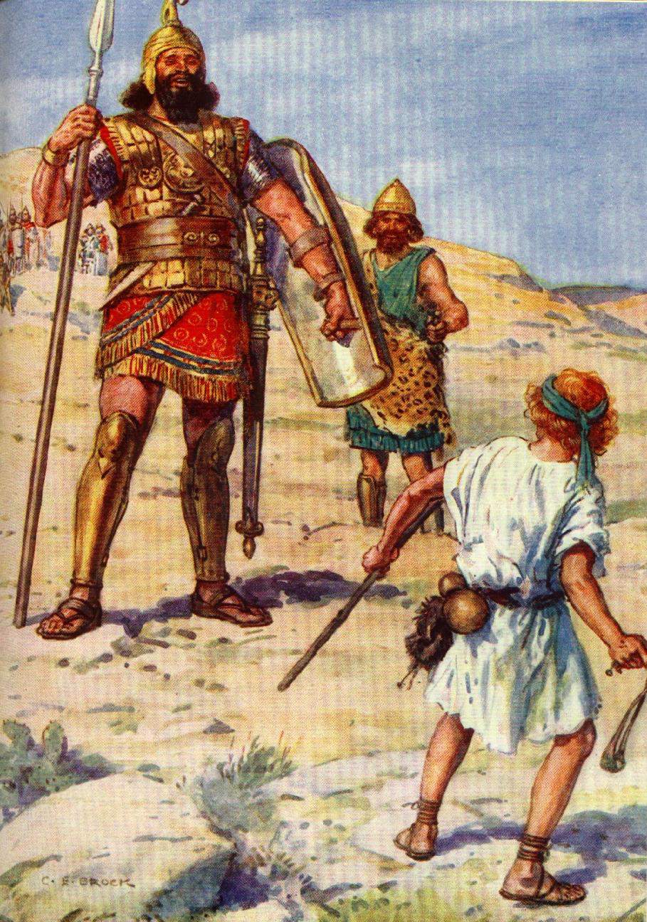 Davut un Câlût u (Goliath) sapan taşıyla öldürmesini tasvir eden bir resim.