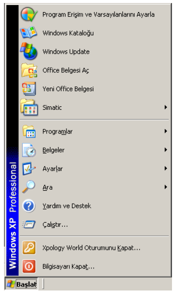 Başlat Düğmesi Bilgisayarınızı kapatma ve yeniden başlatmada, WindowsXP de gezinmede ve hemen bütün islerinizde Başlat düğmesini kullanırsınız. Başlat menüsü Windows un temel menüsüdür.