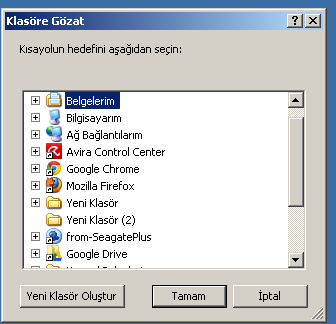 Bir klasörde bir kısayol oluşturmak için; Kısayolu Silmek Bir kısayolu silmek içinse, fare ile tut Geri Dönüşüm