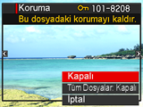 Dosyayı Silinmeye Karşı Koruma (Koruma) [p] (OYNAT) * [MENU] * OYNAT Sekmesi * Koruma Açık Tüm Dosyalar: Açık Belirli dosyaları korur.