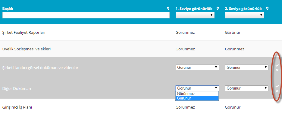 Şekil 2-3: Üye Bilgileri Görünürlük Yönetimi Sayfası Kalem işaretine basarak ilgili alanı güncelleyebilirsiniz. Tercihinizi yaptıktan sonra TAMAM işaretine basmayı unutmayınız!