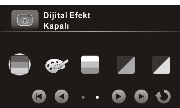 Kapalı: Hiç efekt kullanılmaz. Sanat: Yağlı boya efekti verir. Sepya: Kahverengi efekti verir. Negatif: Negatif efekti verir. Siyah/Beyaz: Siyah/beyaz efekti verir.