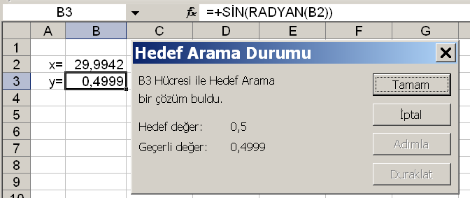 2 Mühendislikte Bilgisayar Uygulamaları Komut istenilen işlemi yaptıktan sonra ekran şekil x de görülen iletişim kutusu gelir. Komut bir çözüm bulmuştur.