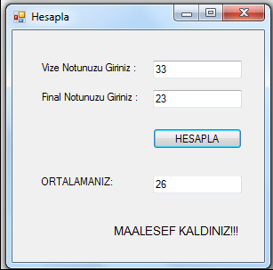 ÖRNEK-3: (Form1) (Form2) using System; using System.Collections.Generic; using System.ComponentModel; using System.Data; using System.Drawing; using System.Linq; using System.Text; using System.