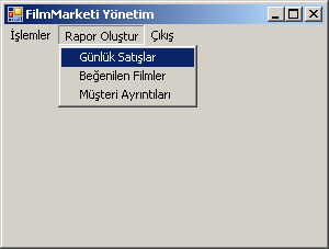 İşlemler menüsü yöneticiye veritabanındaki tablolara kayıt eklemek, düzenlemek ve silmek için komutlar sağlar.