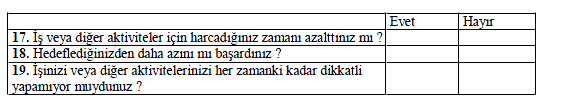 Son 4 hafta boyunca bedensel sağlığınızın sonucu olarak, işiniz veya diğer günlük aktivitelerinizde, aşağıdaki sorunlardan biriyle karşılaştınız mı? 20.