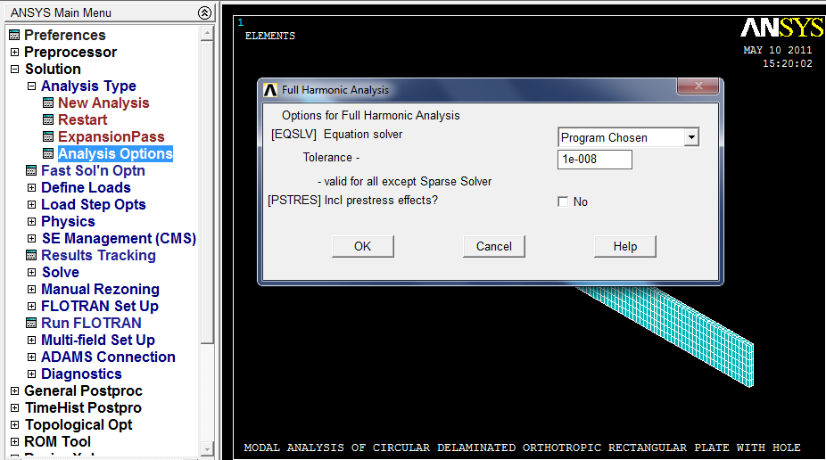 Solution > Analysis Type > New Analysis seçeneği seçilip, açılan pencereden harmonic butonu seçilerek Ok e