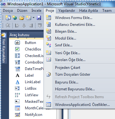 1.8.1. Form Windows uygulamaları, Windows kontrollerinin tutulduğu pencereler olan formlardan oluģur. Bir Windows projesi açıldığı zaman Form kontrolü otomatik olarak eklenir.