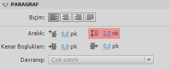 Resim 3.8: Yazının ilk satırına girinti verme Yazılan yazı bir paragraf Ģeklinde ise satır aralarına boģluk vermek için paragraf baģlığından aralık seçeneğindeki ikinci değer kutusu değiģtirilebilir.