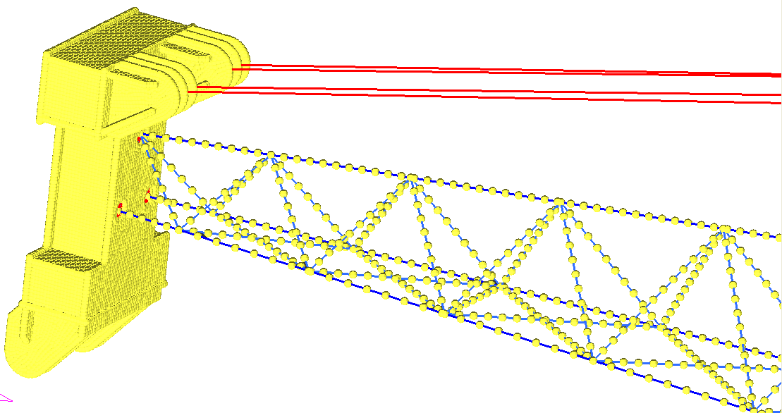 Şekil 2.6 : Bağlantı noktaları belirlenmiş vinç kolu. Doğrusal elemanların tümü için vektör yönlerinin tayini yapılır (Şekil 2.7). Şekil 2.7 : Doğrusal eleman (Beam) vektörleri.