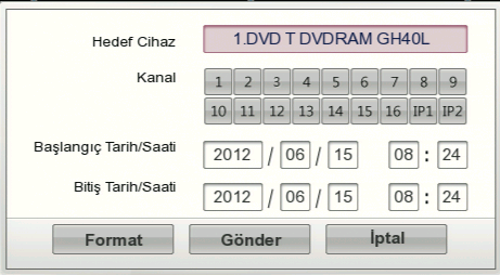 Kurulum 25 Kaydedilmiş verilerin gönderilmesi Bu ünite, kayıtlı görüntüleri dahili HDD den harici kayıt cihazlarına manuel kopyalayabilir. 1.