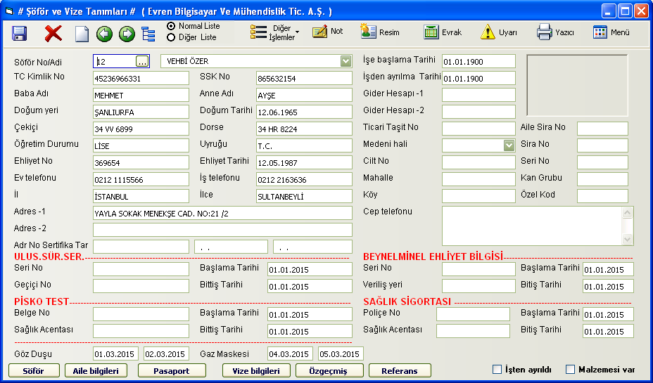 - Verilen Teklif Raporları - Potansiyel MüĢteri Listeleri alınabilir. ARAÇ VE ŞOFÖR İŞLEMLERİ Şoför Vize Tanımı ġoför vize kartına, Ģirketinizde çalıģan Ģoförlerin bilgilerini kaydedebilirsiniz.