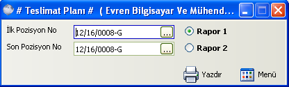 Lade listesi (EĢya Listesi) pozisyondaki diğer iģlemler menüsünden geçiģ yaptıktan sonra ilk ve son pozisyon numaralarını /01 ve /99 olarak otomatik olarak getirir.