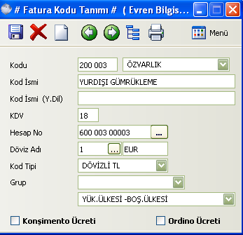 Fatura Kodu Açıklaması Fatura kodu açıklaması, kesilecek olan faturaların kalemlerinin tanımlandığı ekrandır. Bu ekranın üzerinde bulunan tip seçeneği çok önemlidir.