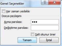 Şifreli kaydedilmiş dosyanın şifresini iptal etme: Şifresini iptal edeceğiniz dosyayı açın Dosya menüsüne tıklayın Kaydet