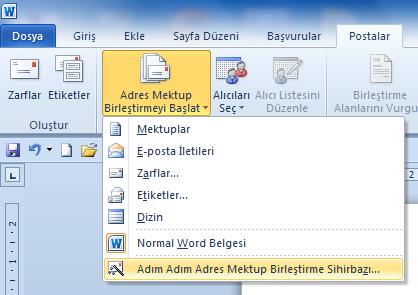 Word Belgesini Excel Tablosuna Adres Mektup Birleştirme: Word belgenizi açın Postalar Menüsü Adres birleştirmeyi