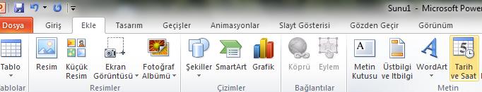 sunuya yeni slayt eklemenin birkaç yolu var. 1. Giriş Menüsünden Yeni slayt seçilir 2. Ctrl + M harfine aynı anda basarak 3.