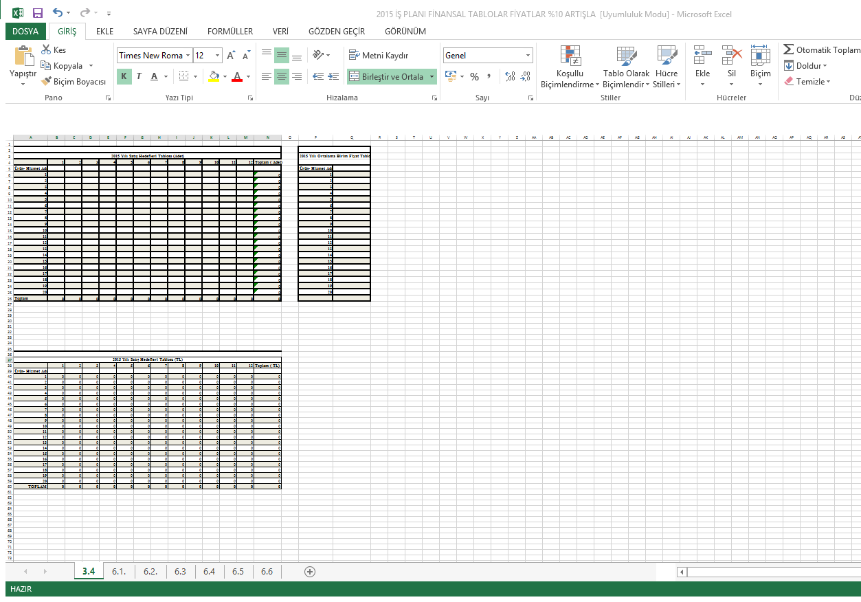3.4 Üretim/Pazarlama/Satış Hedefleri: ÖRNEK TABLO HAZIRLAMA 3. Bölüm 4. Modülde, satış hedefleri tablosu, finansal tablolar dosyası (excel) ile hazırlanacaktır. Excel dosyası içinde alt tarafta 3.