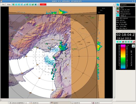 Şekil 13 de aynı günün radar max görüntülerinde bulut tepe yüksekliğinin aynı seviyeye kadar çıktığı ve üst sınıra fazla yaklaşamadığı görülmektedir.