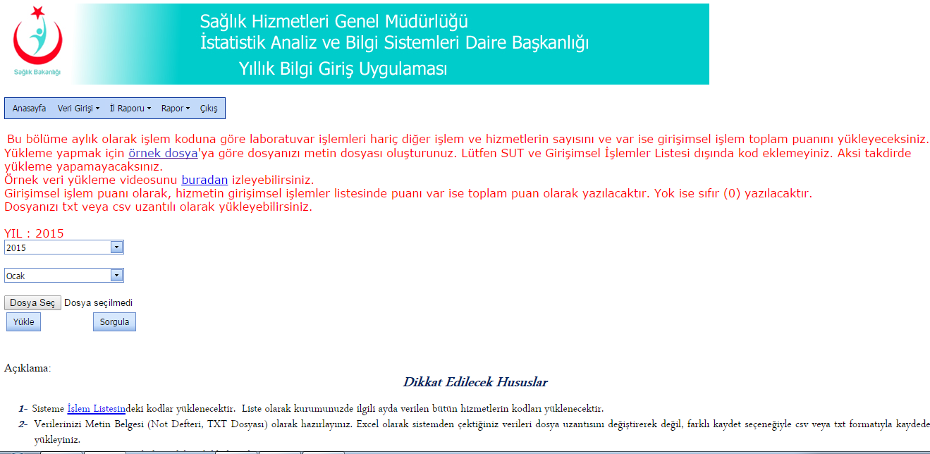 Sisteme Yüklenecek olan tüm kodlara ait listeye buradan ulaşılabilmektedir.