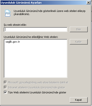 Gelen ekrana saglik.gov.tr adresini ekliyoruz.