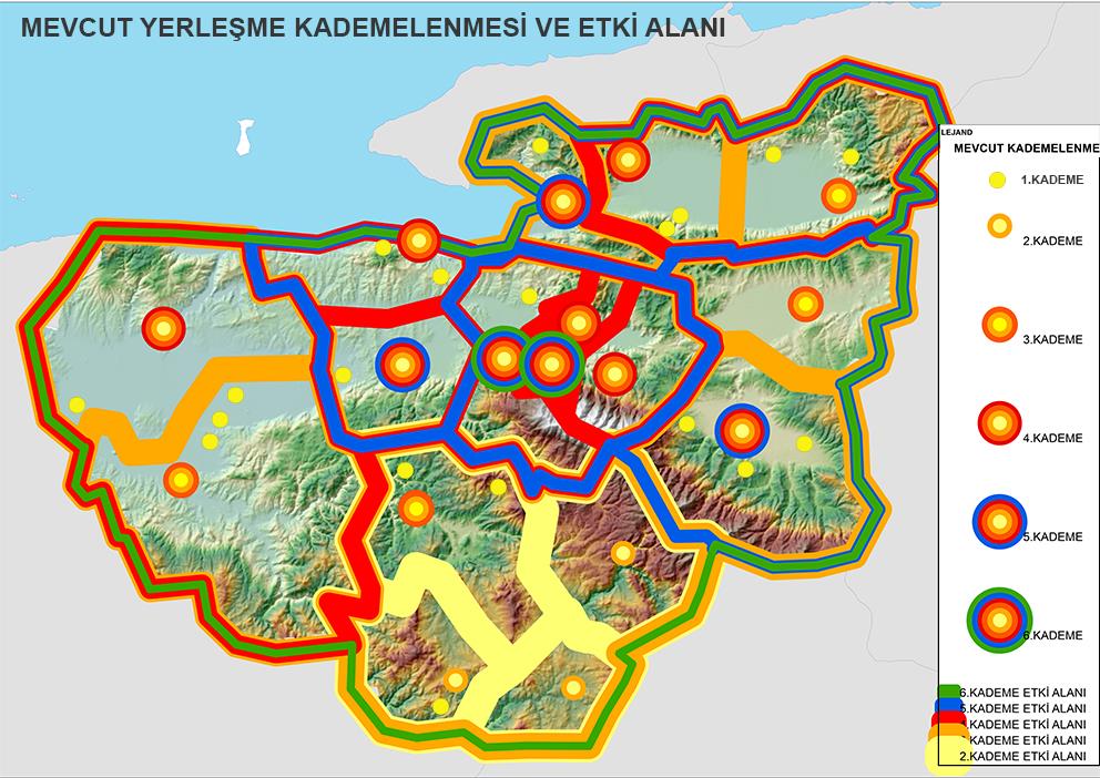 , kademe merkezlerin belirlenmesinde kriter olarak sosyo-ekonomik gelişmişlik seviyeleri kullanılmıştır.