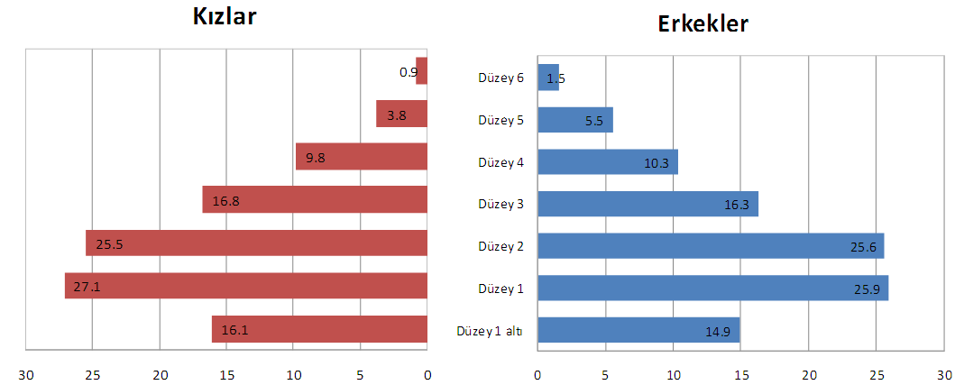 *Türkiye de 2003 yılında matematik okuryazarlığında kızlar lehine olan fark 2012 de azalmıştır ve bu fark artık istatistiksel olarak anlamlı değildir.