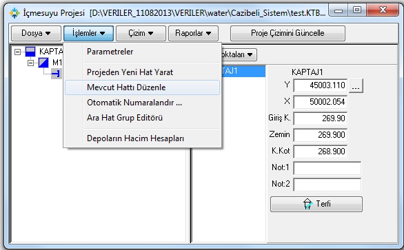Bu sayede projenin istenen aşamasında, istenen hatta ait hidrolik değerler değiştirilebilir.
