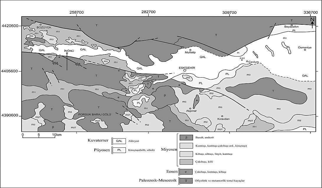 Şekil 1 Eskişehir Havzası Jeoloji Haritası (Usta, 213 den
