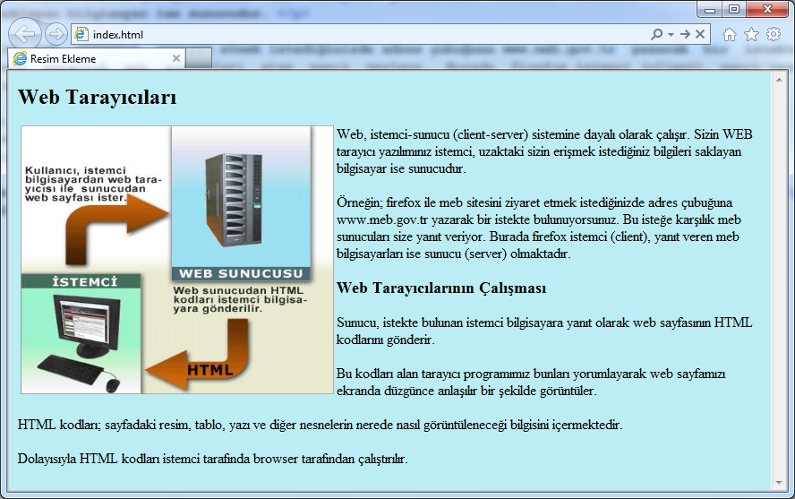 Sizin WEB tarayıcı yazılımınız istemci, uzaktaki sizin erişmek istediğiniz bilgileri saklayan bilgisayar ise sunucudur.