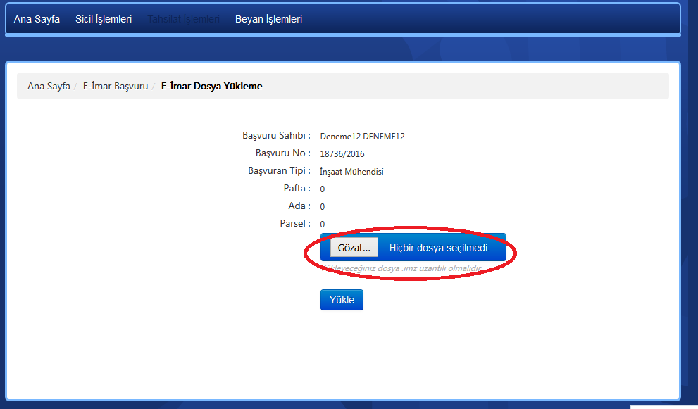 6- Dosya Yükleme İşlemleri: İmzalanan dosyaları sisteme yüklemek için öncelikle üst başlıkta başvuru görüntüle menüsü tıklanır.