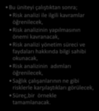 HEDEFLER İÇİNDEKİLER HİZMET SEKTÖRÜNDE RİSK DEĞERLENDİRMESİ Neden Risk Analizi Yapmalıyız?