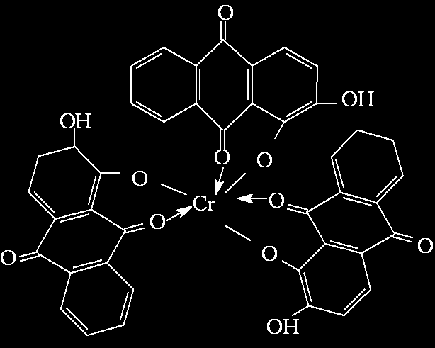 54 Alizarin-krom kompleksi örnek olarak alındığında kompleksleşme mekanizması şöyle açıklanır: İlk basamak sodyum hidroksit ile fenolden sodyum fenolat meydana gelmesine benzer şekilde kromun