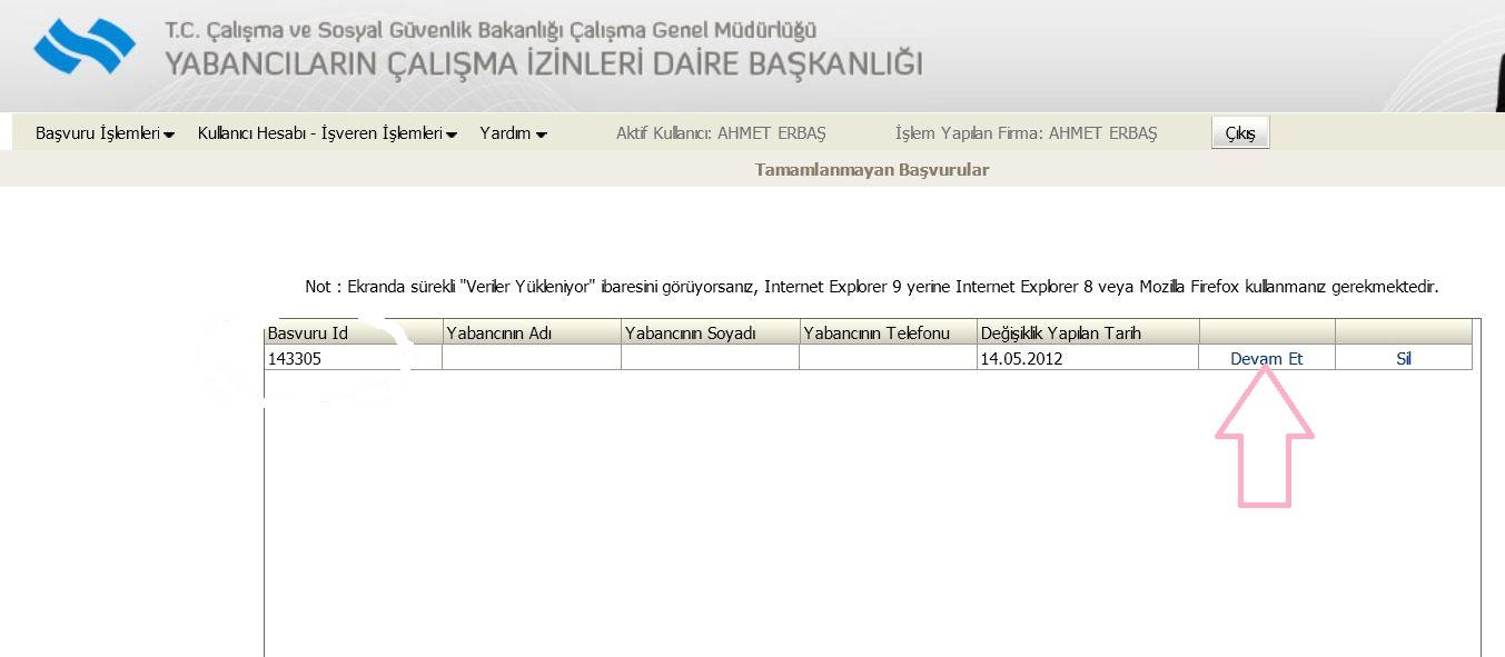 ADIM-20-5. sekmede başvuruyu kaydettikten sonra başvuru giriş ekranına dönersiniz. Devam Et butonuna tıklayarak başvuruya tekrar döndüğünüzde, üstte 6. (İstenilen Belgeler) ve 7.