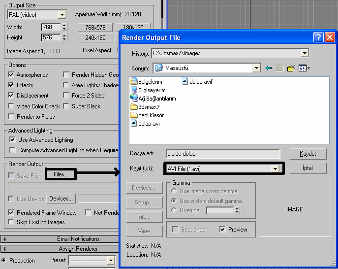 Bunun için; istediğiniz render modunu seçildikten sonra render scene penceresine ulaşılıp active time segmenti seçilir.