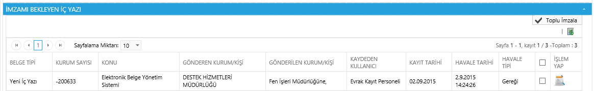 Bu sekmede işlem aşamaları renklerle belirtilmiştir. Renklerin açıklaması ekranın üst kısmında bulunan alanda yer almaktadır. Ayrıca iş akışı Rota Bilgisi sekmesinden de takip edilebilir. 1.10.