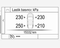 Sürücü Bilgi Sistemindeki Bilgi Menüsü altında yer alan Lastik basıncı sayfasını seçin 3 116.