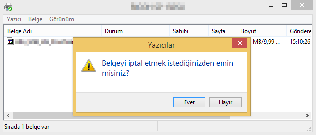 Yazdırma İşlerinin İptal Edilmesi Bir yazdırma işinin iptal edilmesi için adımlar, henüz yazdırılmamış ve o anda yazdırılan işler için farklıdır.