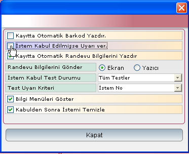 Ayarlar düğmesi, istem kabul formundaki ayarları gerçekleģtirmek için kullanılır. Resim 1.