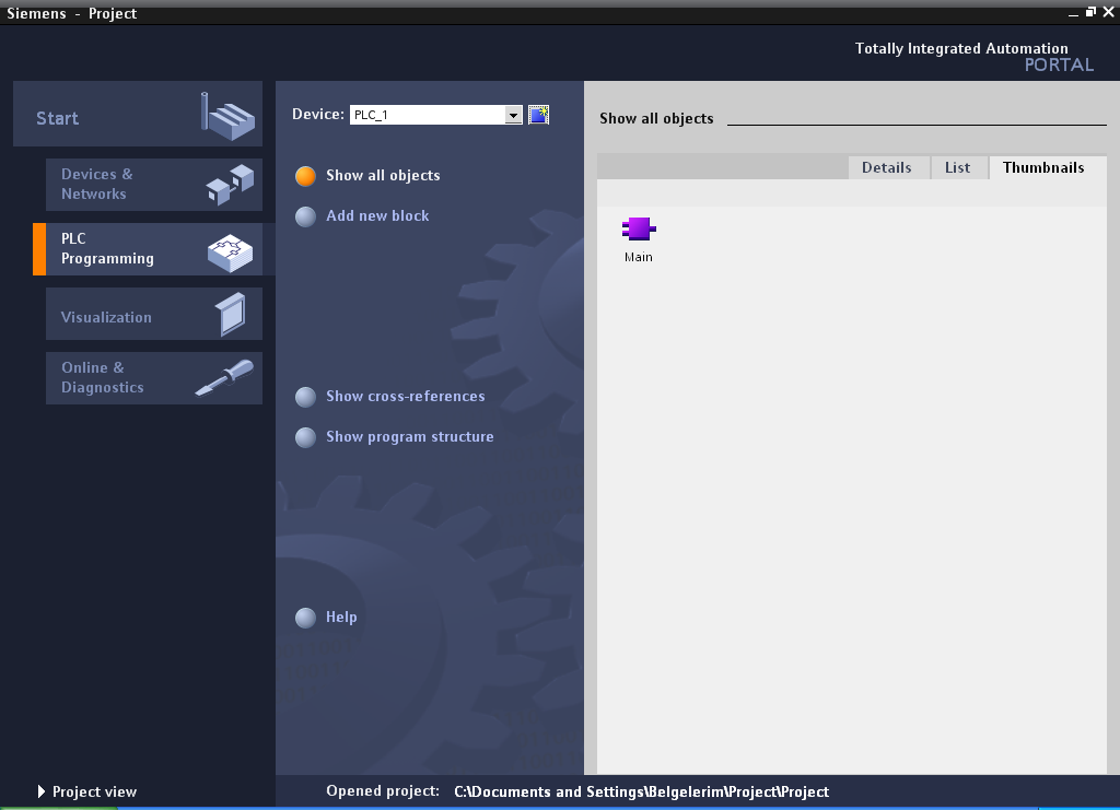 Aşağıdaki resimde PLC nin projeye eklenmiş hali