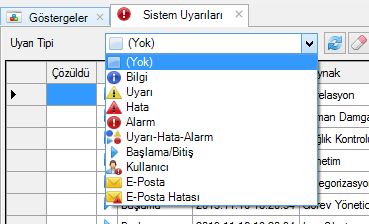 59 6.2. Sistem Uyarıları Sistem uyarıları ekranında sunucu sistemin ürettiği uyarı mesajları takip edilebilmektedir. Sistemin sağlıklı çalışması açısından buradaki mesajları takip etmek çok önemlidir.