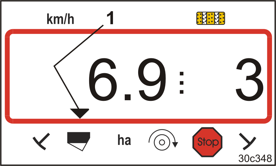 Arızalar 9.3 Dolum seviyesi çok düşük hata mesajı Tohum yetersizliğinde alarm mesajı Dolum seviyesi sensörü devreye girdiğinde Gösterge (Fig.