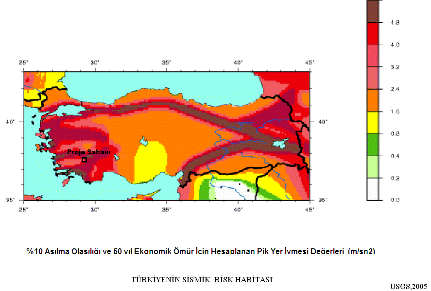 Şekil IV-26. Türkiye Sismik Afet Haritası (USGS 2005) Proje kapsamında yapılacak her türlü yapıda 14.07.