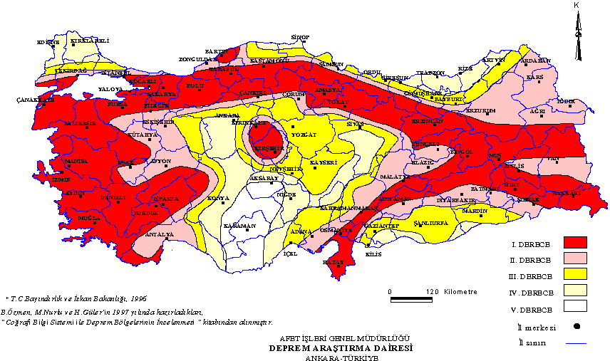 Harita 3: Türkiye Deprem Bölgeleri Haritası Kaynak: MTA Genel Müdürlüğü, http://www.mta.gov.tr/v2.0/index.php 8.2. DEPREM 8.2.1.